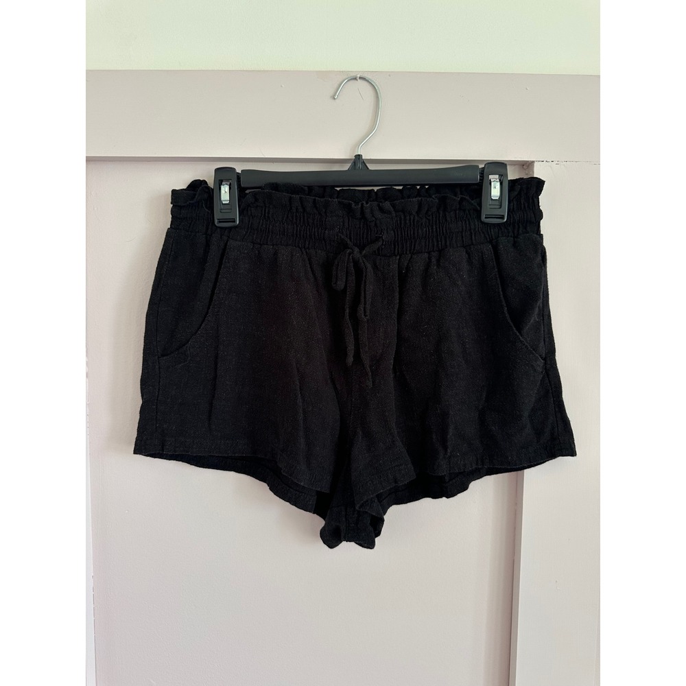 Aeropostale Black Linen Blend Paperbag Waist Shorts Teen Medium